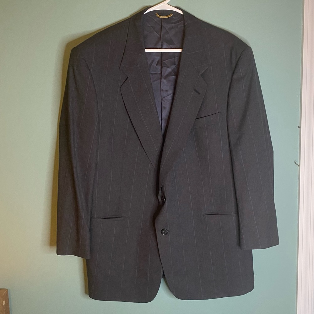 Hart Schaffner Marx Gold Trumpeter Pure Virgin Wool Dark Blue Stripe Suit Large - Picture 12 of 13